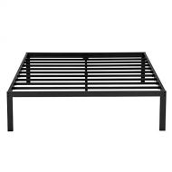 SLEEPLACE 16 Inch High Profile Tall Steel Slat Bed Frame / Non-Slip Support/ SS-3000,Queen,Black