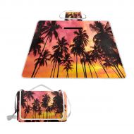 SLHFPX Palm Tree Sunset Picnic Mat 57x79 Picnic Blanket Handy Beach Mat Sandproof and Waterproof for Picnic, Beaches, RVing and Outings