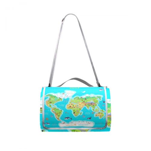  SLHFPX World Map Animals Ocean Flora Picnic Blanket Outdoor Picnic Blanket Tote Water-Resistant Backing Handy Camping Beach Hiking Mat 57 x 59