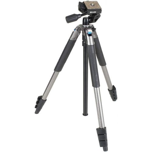  SLIK Sprint PRO III Travel Tripod w/SH-704E 3-Way Pan Head for Mirrorless/DSLR Sony Nikon Canon Fuji Cameras and More - Gun Metal Finish (611-891)