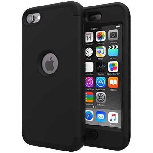  [아마존베스트]iPod Touch 7 Case,iPod Touch 6 Case,SLMY(TM) Heavy Duty High Impact Armor Case Cover Protective Case for Apple iPod Touch 5/6/7th Generation Black/Black