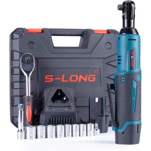  [아마존베스트]S-LONG Cordless Electric Ratchet Wrench Set, 3/8 400 RPM 40 Ft-lbs 12V Power Ratchet Driver with 10 Sockets, 2000mAh Lithium-Ion Battery and 60-Min Fast Charge