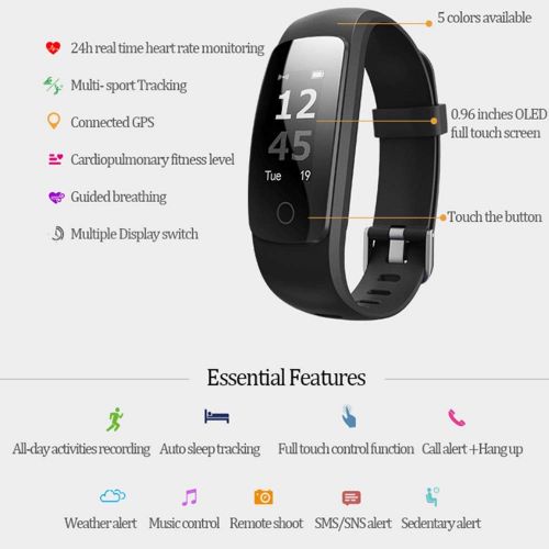  SLONG Fitness Tracker, Activity Watch with Heart Rate Monitor, Waterproof Smart Fitness Band with Pedometer, Calorie Counter, for Women and Men,Black