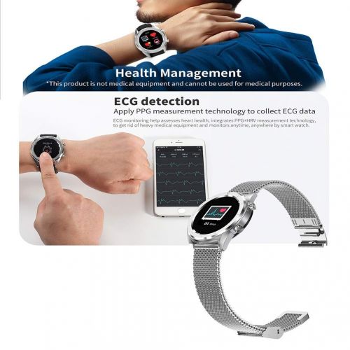  SLONG ECG + PPG Fitness Tracker,Multifunction Smart Watch Smart Bracelet,IP68 Waterproof Bluetooth 4.2 Bracelet Pay,for Android iOS,Silver