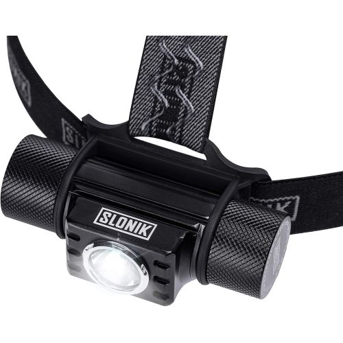  SLONIK 600 Lumens LED Headlamp Rechargeable with Head Strap ? Ultra Bright Heavy-Duty Waterproof Headlamp for Adults - Hard Hat Light for Mechanics & Construction Workers - Running