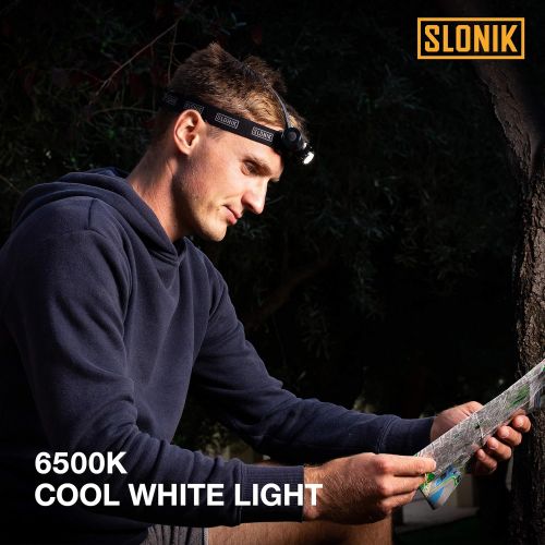  SLONIK 600 Lumens LED Headlamp Rechargeable with Head Strap ? Ultra Bright Heavy-Duty Waterproof Headlamp for Adults - Hard Hat Light for Mechanics & Construction Workers - Running