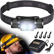 SLONIK Headlamp Rechargeable - 1000 Lumen LED USB Rechargeable Headlight w/ 2200 mAh Battery - IPX8 Waterproof Head Lamp with Bright 60 ft Flashlight Beam - Hiking & Outdoor Campin