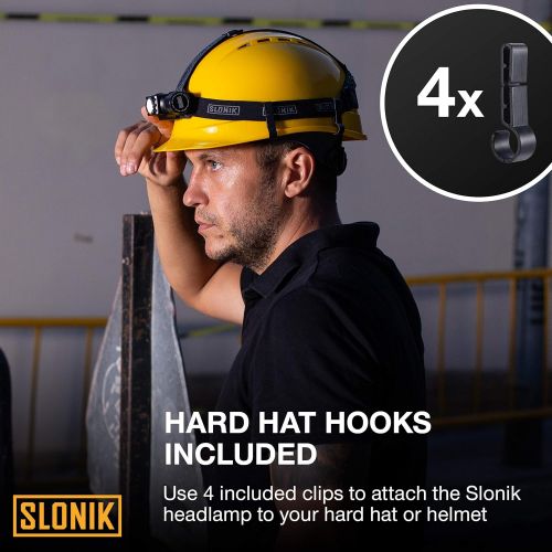  SLONIK 600 Lumens LED Headlamp Rechargeable with Head Strap ? Ultra Bright Heavy-Duty Waterproof Headlamp for Adults - Hard Hat Light for Mechanics & Construction Workers - Running