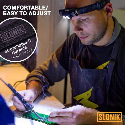  SLONIK LED Headlamp Flashlight - 1000 Lumen USB Rechargeable Headlight w/ 2200 mAh Battery - IPX8 Waterproof Head Lamp with Bright 30 ft Beam - Camping Gear & Hard Hat Accessories,