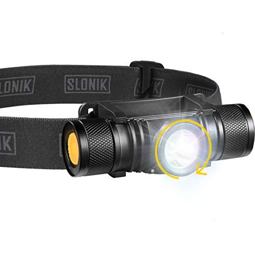  SLONIK Rechargeable Headlamp Flashlight - 500 Lumens Ultra Bright Headlight - IPX8 Waterproof Head Lamp Light for Outdoor Running, Hiking Gear, Hard Hat Helmet - Camping Accessorie