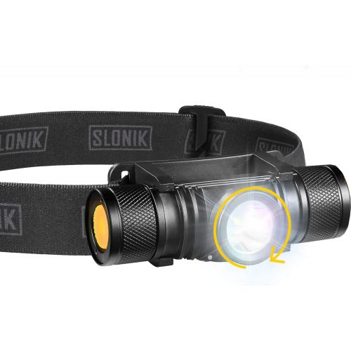  SLONIK Rechargeable Headlamp Flashlight - 500 Lumens Ultra Bright Headlight - IPX8 Waterproof Head Lamp Light for Outdoor Running, Hiking Gear, Hard Hat Helmet - Camping Accessorie