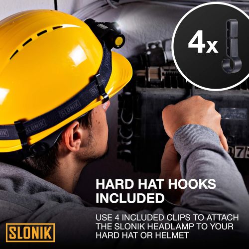  SLONIK Rechargeable Headlamp Flashlight - 500 Lumens Ultra Bright Headlight - IPX8 Waterproof Head Lamp Light for Outdoor Running, Hiking Gear, Hard Hat Helmet - Camping Accessorie