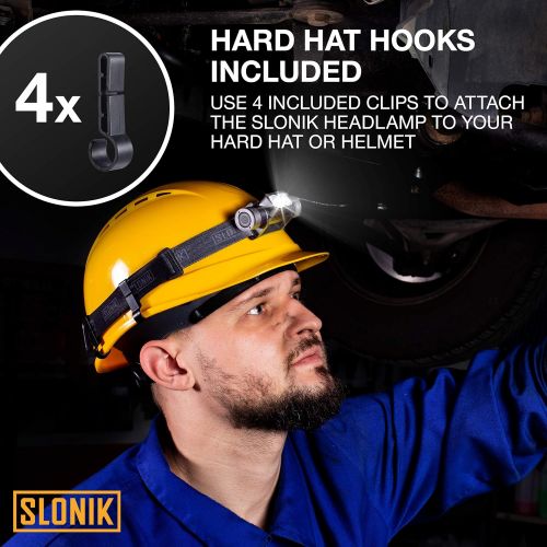  SLONIK Rechargeable Headlamp for Adults - 1000 Lumens Super Bright 60 ft Beam LED Flashlight - Lightweight, Heavy-Duty, IPX8 Waterproof Hard Hat Light - Camping Gear, Running Headl