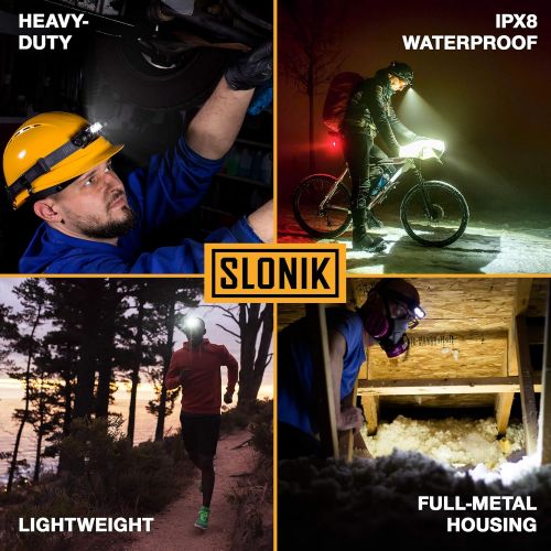  SLONIK Rechargeable Headlamp for Adults - 1000 Lumens Super Bright 60 ft Beam LED Flashlight - Lightweight, Heavy-Duty, IPX8 Waterproof Hard Hat Light - Camping Gear, Running Headl