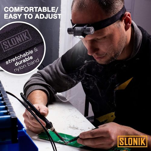  SLONIK Rechargeable Headlamp for Adults - 1000 Lumens Super Bright 60 ft Beam LED Flashlight - Lightweight, Heavy-Duty, IPX8 Waterproof Hard Hat Light - Camping Gear, Running Headl