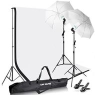 [아마존베스트]Slow Dolphin Photography Photo Video Studio Background Stand Support Kit with Muslin Backdrop Kits (White Black),1050W 5500K Daylight Umbrella Lighting Kit