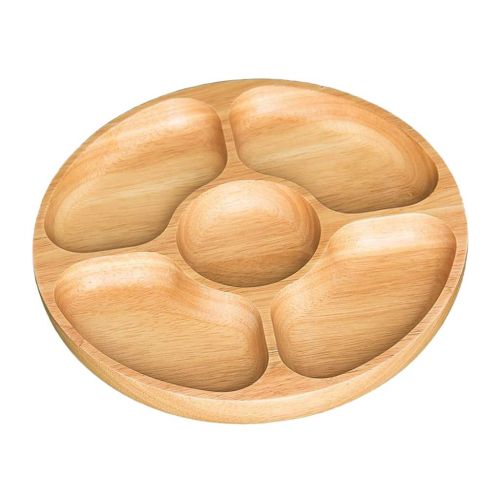  SM SunniMix Wooden Chip and Dip Serving Try,Round Divided Plate,Fruit Snack Dish,10inch