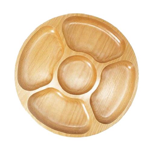  SM SunniMix Wooden Chip and Dip Serving Try,Round Divided Plate,Fruit Snack Dish,10inch