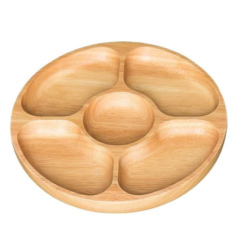  SM SunniMix Wooden Chip and Dip Serving Try,Round Divided Plate,Fruit Snack Dish,10inch