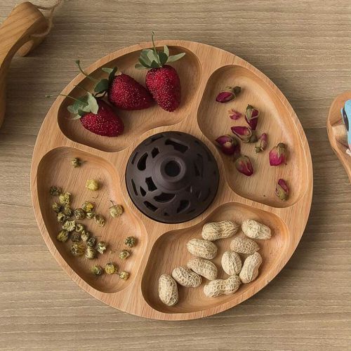  SM SunniMix Wooden Chip and Dip Serving Try,Round Divided Plate,Fruit Snack Dish,10inch