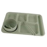 SM SunniMix Plastic Divided Serving Tray - Rectangle Dinner Platter/Plate - with free Bowl Spoon and Chopsticks - Green