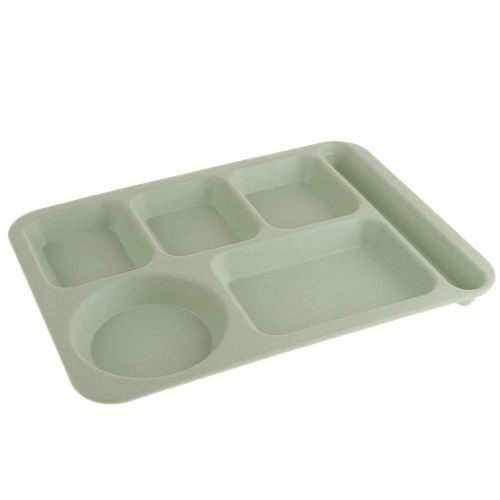  SM SunniMix Plastic Divided Serving Tray - Rectangle Dinner Platter/Plate - with free Bowl Spoon and Chopsticks - Green