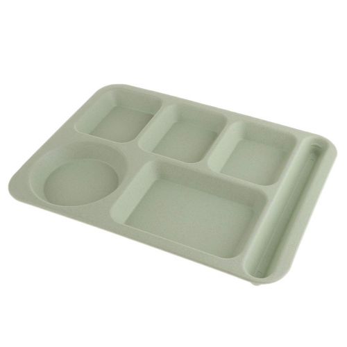  SM SunniMix Plastic Divided Serving Tray - Rectangle Dinner Platter/Plate - with free Bowl Spoon and Chopsticks - Green