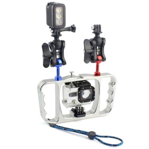  SM SunniMix Underwater Lighting Photography Kit Bracket Sports Camera Video Cage Stabilizer Rig Tray Hand Grip CNC Aluminum Alloy Silver