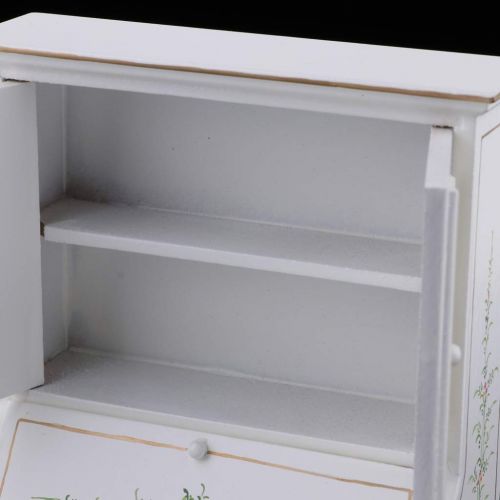  SM SunniMix 16 Scale Dollhouse Miniature White Wooden Cabinet Cupboard Furniture Model Collections Home Desk Table Shelf Display Decor