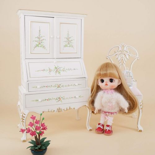  SM SunniMix 16 Scale Dollhouse Miniature White Wooden Cabinet Cupboard Furniture Model Collections Home Desk Table Shelf Display Decor