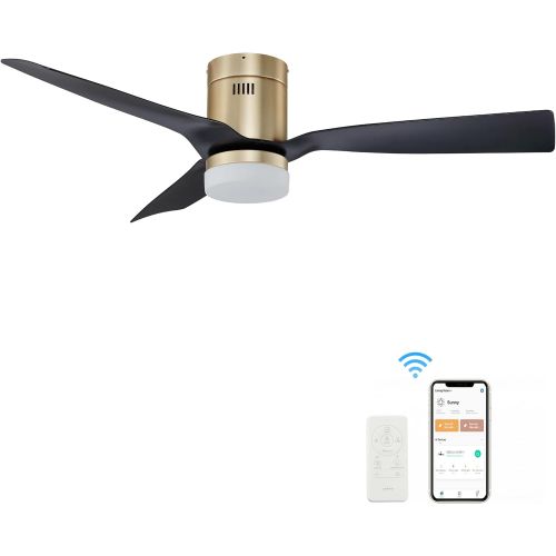  SMAAIR 52 Inch Smart Ceiling Fan with Lights, 10-speed DC Motor Ceiling Fan Works with Remote Control/Alexa/Google Home/Siri Shortcut, Dimmable LED Light (Black/Gold, New)