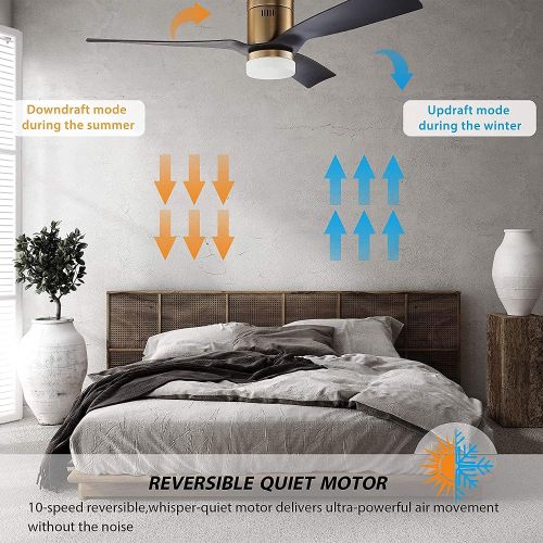  SMAAIR 52 Inch Smart Ceiling Fan with Lights, 10-speed DC Motor Ceiling Fan Works with Remote Control/Alexa/Google Home/Siri Shortcut, Dimmable LED Light (Black/Gold, New)