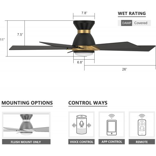  SMAAIR Smart Wifi LED Ceiling Fan in Damp Location Available, 52inch Plywood smart ceiling fan with Remote, App control with Timer and Schedule, Compatible with Alexa/Google Assistant/Sir