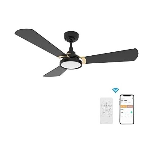  SMAAIR 56 Inch 3 Blade Ceiling Fan with Light, 10-speed Smart Fan Works with Remote Control/Alexa/Google Home/Siri/App, Timer/Schedule, Dimmable LED Light (Black/Gold)