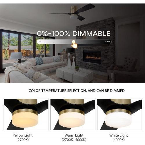  SMAAIR 52 Inch Smart Ceiling Fan with Lights and 10-speed DC Motor, Works with Remote Control/Alexa/Google Home/Siri, Dimmable LED Light (Gold/Black)