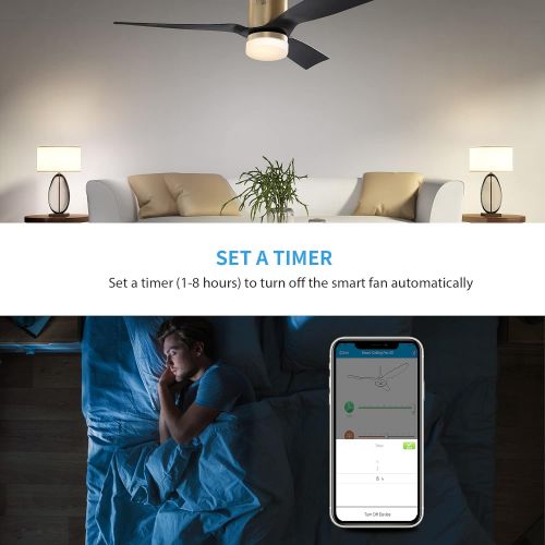  SMAAIR 52 Inch Smart Ceiling Fan with Lights and 10-speed DC Motor, Works with Remote Control/Alexa/Google Home/Siri, Dimmable LED Light (Gold/Black)