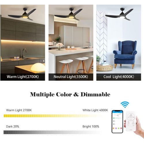  SMAAIR 52 inch Smart Ceiling Fan with Remote Control, Outdoor & Indoor Low Profile Modern Ceiling Fans with LED Light Kit, Dimmable & Timer with 10 Speeds, Works with WIFI/Alexa/Google Ho