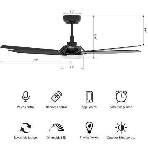  SMAAIR 5 Blades Outdoor Smart Ceiling Fan - with Dimmable Light Kit and 10-speed DC Motor, Works with Remote Control/Alexa/Google Home/Siri, Timer, Schedule (Black)