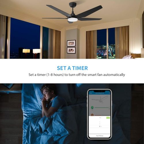  SMAAIR 5 Blades Outdoor Smart Ceiling Fan - with Dimmable Light Kit and 10-speed DC Motor, Works with Remote Control/Alexa/Google Home/Siri, Timer, Schedule (Black)