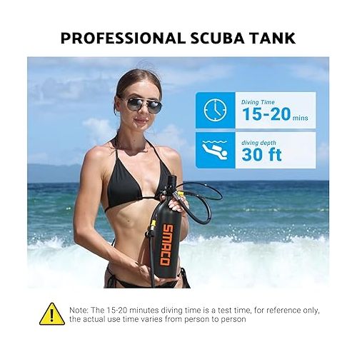  SMACO Scuba Tank with 1L Capacity Mini Scuba Tank Support About 15 Minutes Underwater Breathing Devices Diving Oxygen Tanks Scuba Cylinder for Underwater Sightseeing/Underwater Work/Backup Cylinder