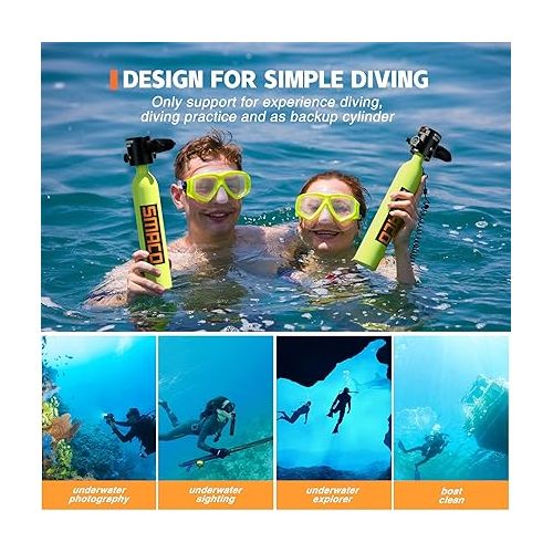  SMACO Mini Scuba Tank Double 0.5L Scuba Cylinder Provide 6-10 Minutes Underwater Breathing(No More Than 33 ft) Small Scuba Tank Kit for Shallow Water Freediving/As Spare Cylinder