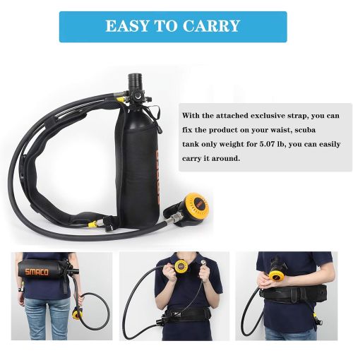  SMACO Scuba Tank with 1L Capacity Mini Scuba Tank Support 15-20 Minutes Underwater Breathing Devices Diving Oxygen Tanks Scuba Cylinder for Underwater Sightseeing/Underwater Work/B