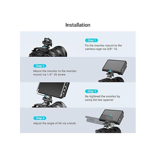  SmallRig Adjustable Camera Monitor Mount for ARRI-Style (Upgrade), 360° Swivel and 180° Tilt Monitor Holder Anti-Twist Support 5” and 7” Field Monitor- 2903B