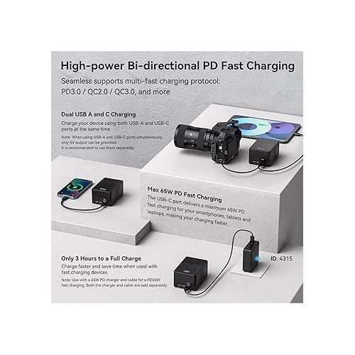  SmallRig V Mount Battery VB99, 99Wh / 6700mAh mini V-Mount Battery with PD 65W USB-C Fast Charging, with D-TAP, USB-A, Dual DC Port, OLED Screen, for Cameras, Camcorders, Monitors, Video Lights - 3580