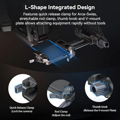  SmallRig V-Mount Battery Plate, V Lock Battery Mounting Plate with Double Quick Release Plate for Arca-Swiss, L-Shape Compact & Foldable V Mount Battery Plate for DSLR Camera, Gimbals & Tripod - 4064B