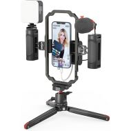 SmallRig Universal Phone Video Rig Kit for iPhone, Smartphone and Cameras, Phone Stabilizer Rig w/Tripod Microphone LED Light Side Handle Power Bank Holderm, for Vlogging & Live Streaming - 3384B