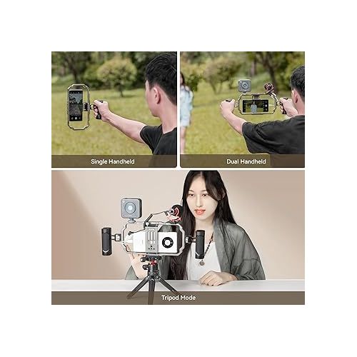  SmallRig Universal Phone Video Rig Kit for iPhone, Smartphone and Cameras, Phone Stabilizer Rig w/Tripod Microphone LED Light Side Handle Power Bank Holderm, for Vlogging & Live Streaming - 3384B