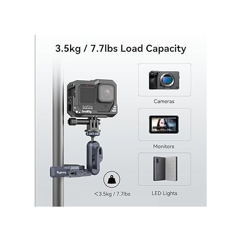  SMALLRIG Camera Mount Clamp, Ballhead Magic Arm with Clamp and Adapter for Gopro, Camera Monitor Mount with 1/4