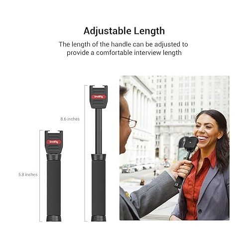  SMALLRIG Interview Microphone Handle, Stretchable Mic Handle for RODE Wireless Go, for DJI Mic, for Hollyland Lark 150, for Synco G1/A2 and Other Wireless Lavalier Microphones with Cold Shoe 3182