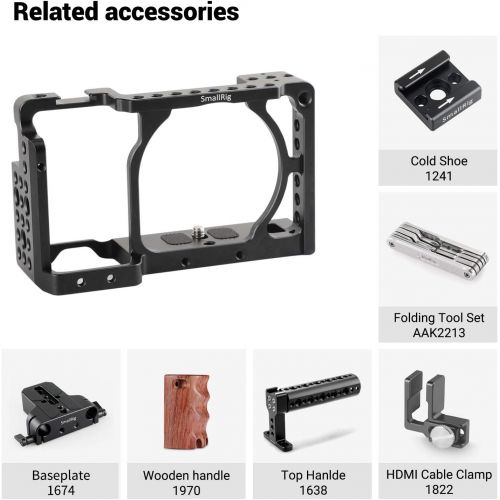  SMALLRIG Camera Cage only for Sony A6000 A6300 ILCE-6000 ILCE-6300 NEX7 with 1/4 3/8 Mounting Points and Built-in Cold Shoe - 1661